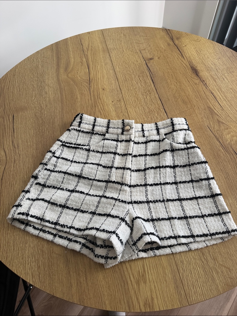 Zara Black & White Windowpane High-Waist Shorts